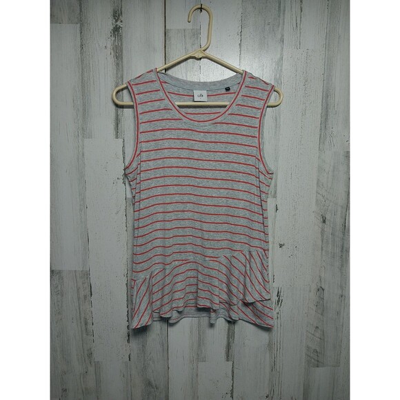 Cabi 5331 Striped Ruffle Tank Size Small Peplum Gray Coral - Picture 1 of 7